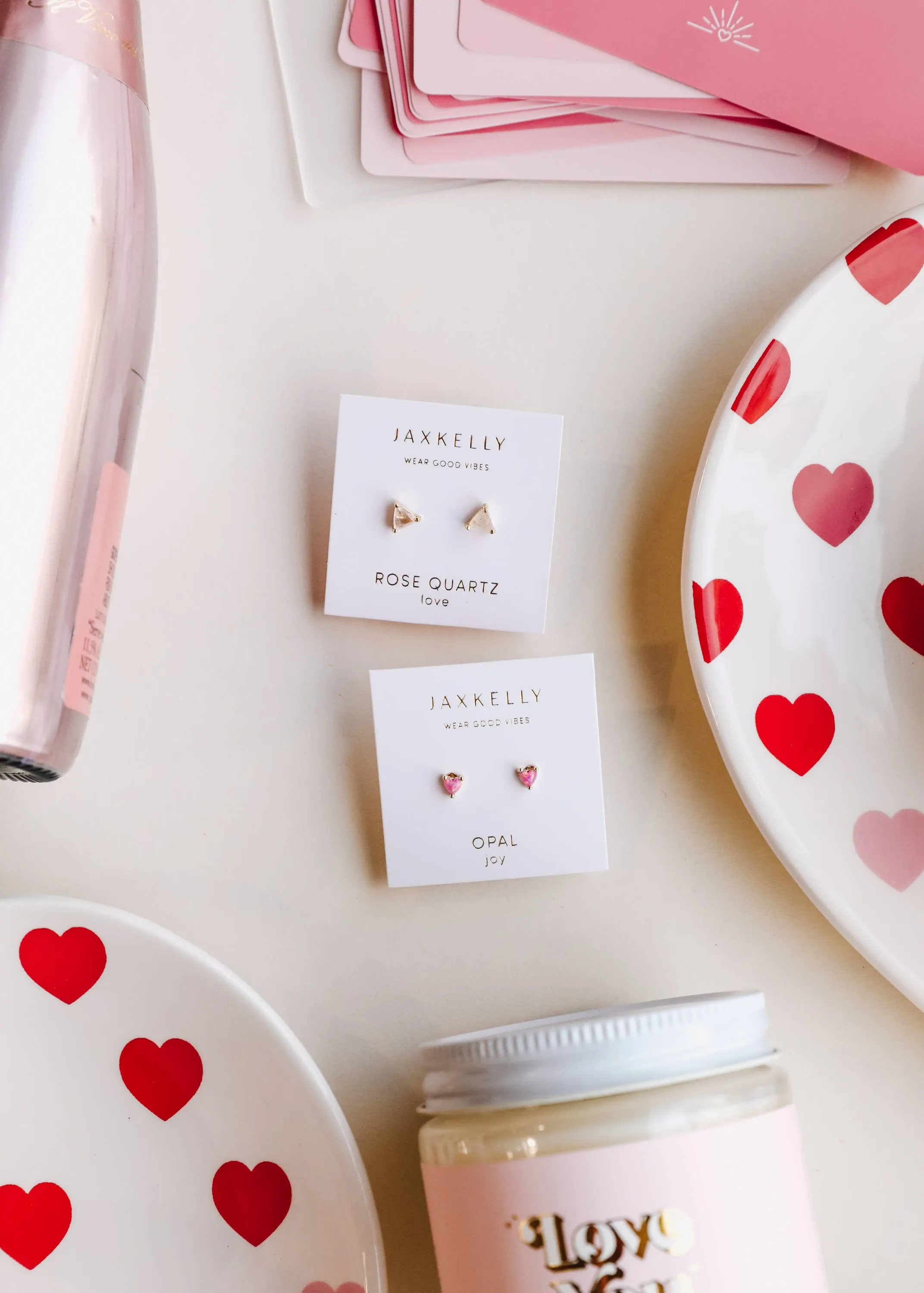 Tiny Pink Opal Heart Earring