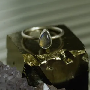 Tiny Teardrop Gemstone Ring in Sterling Silver - Labradorite or Moonstone