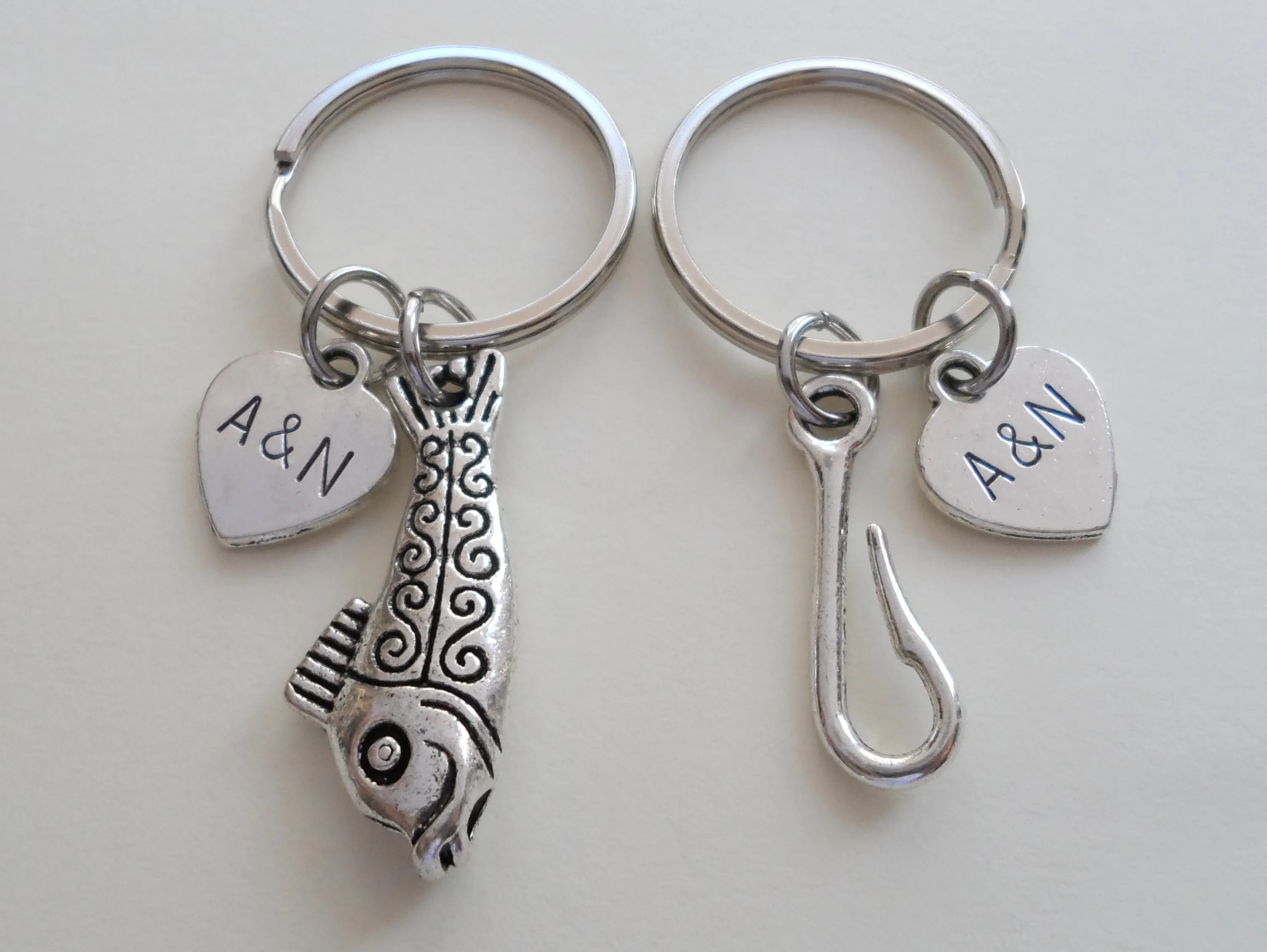 Toggle Fish and Hook Keychain Set - A Great Catch, I'm Hooked on You; Couples Keychain Set