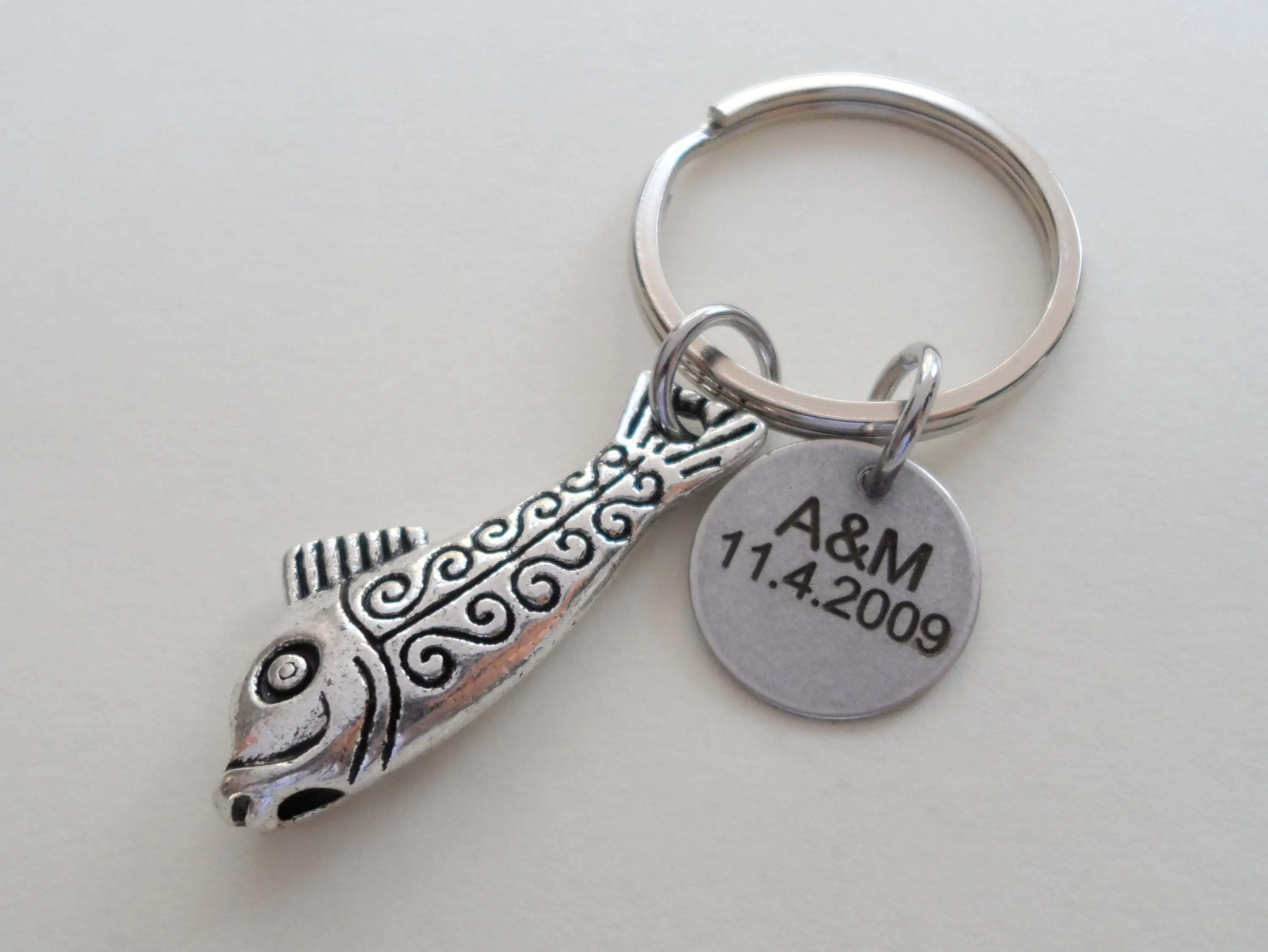 Toggle Fish and Hook Keychain Set Custom Engraved - A Great Catch, I'm Hooked on You; Couples Keychain Set