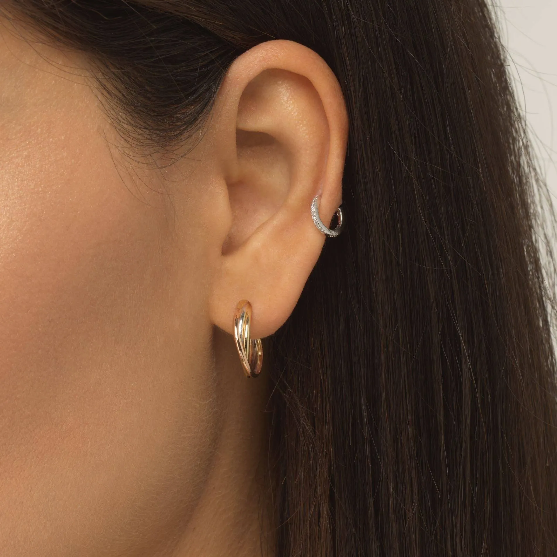 Tricolor Hoop Stud Earring 14K