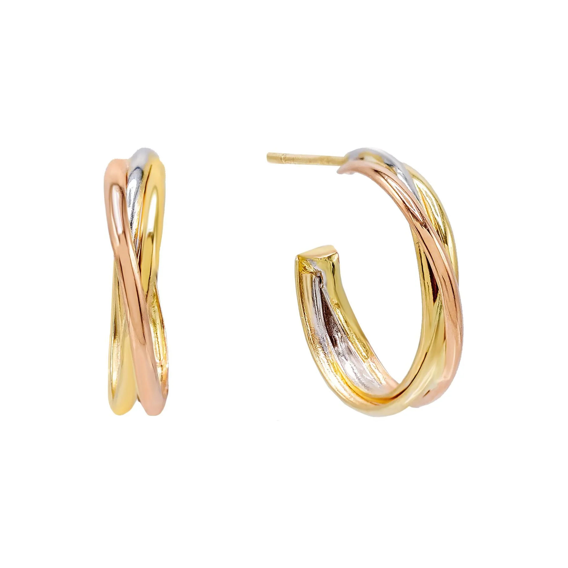 Tricolor Hoop Stud Earring 14K