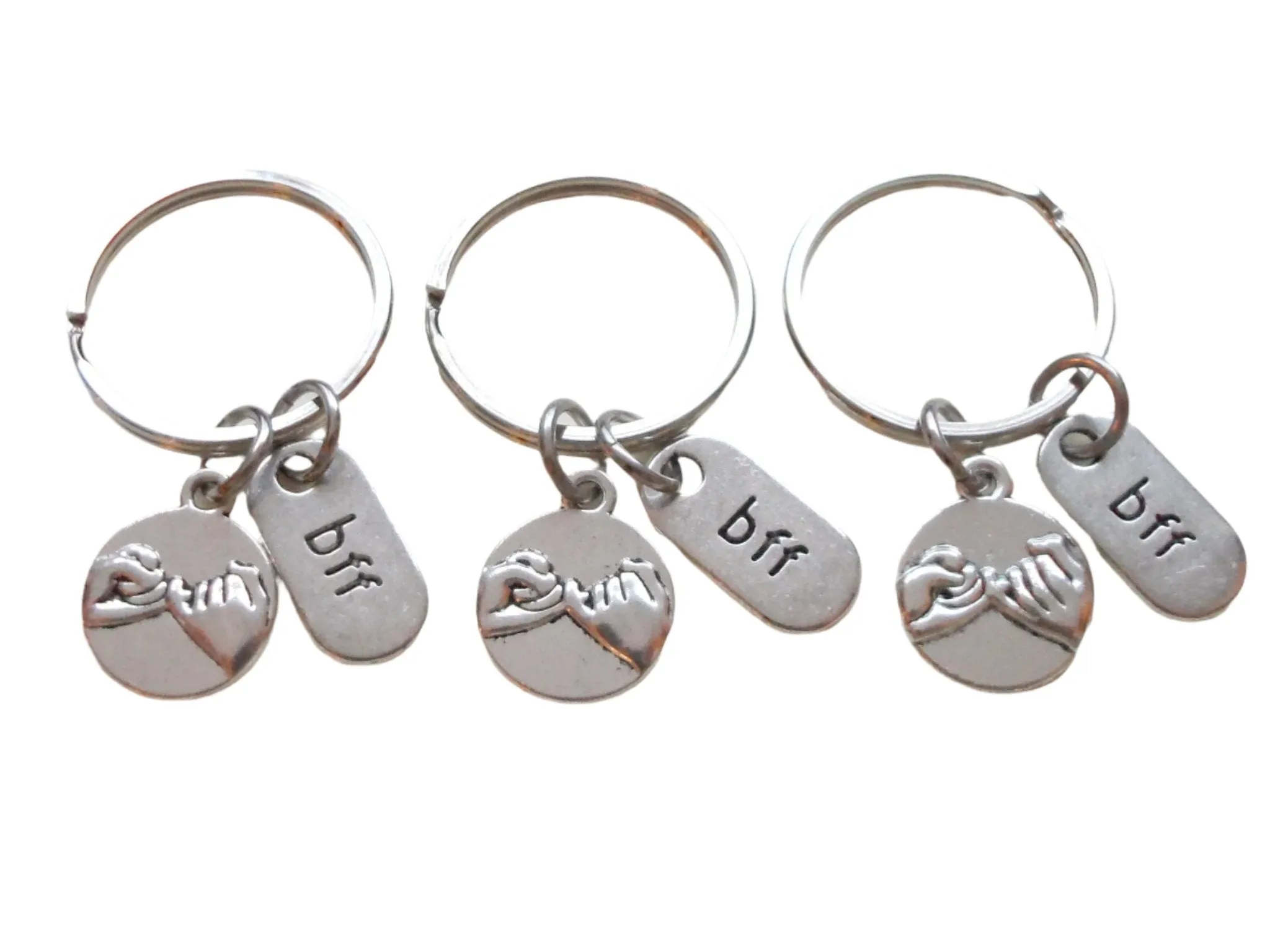 Triple BFF Pinky Promise Keychains; Hand Bag Charm, Promise Gift, Best Friends Keychains