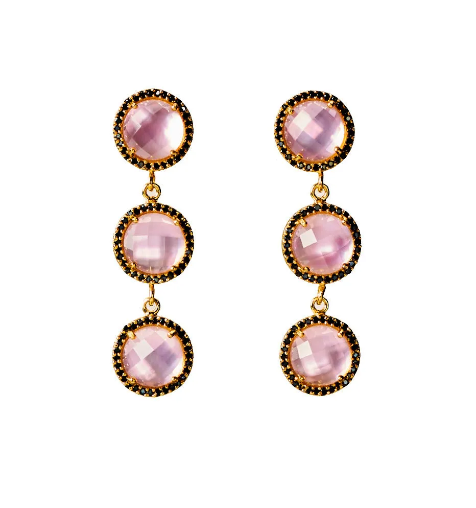 Triple Stud Drop Earrings - watercolor - ballet slipper pink quartz
