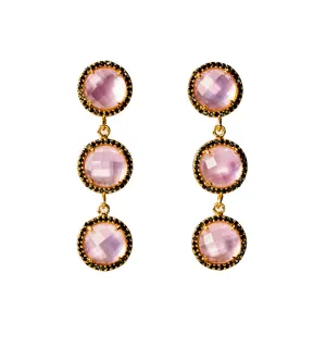 Triple Stud Drop Earrings - watercolor - ballet slipper pink quartz