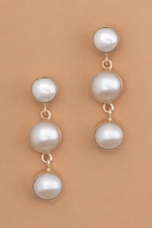 Triple White Pearl Bead Drop Earrings