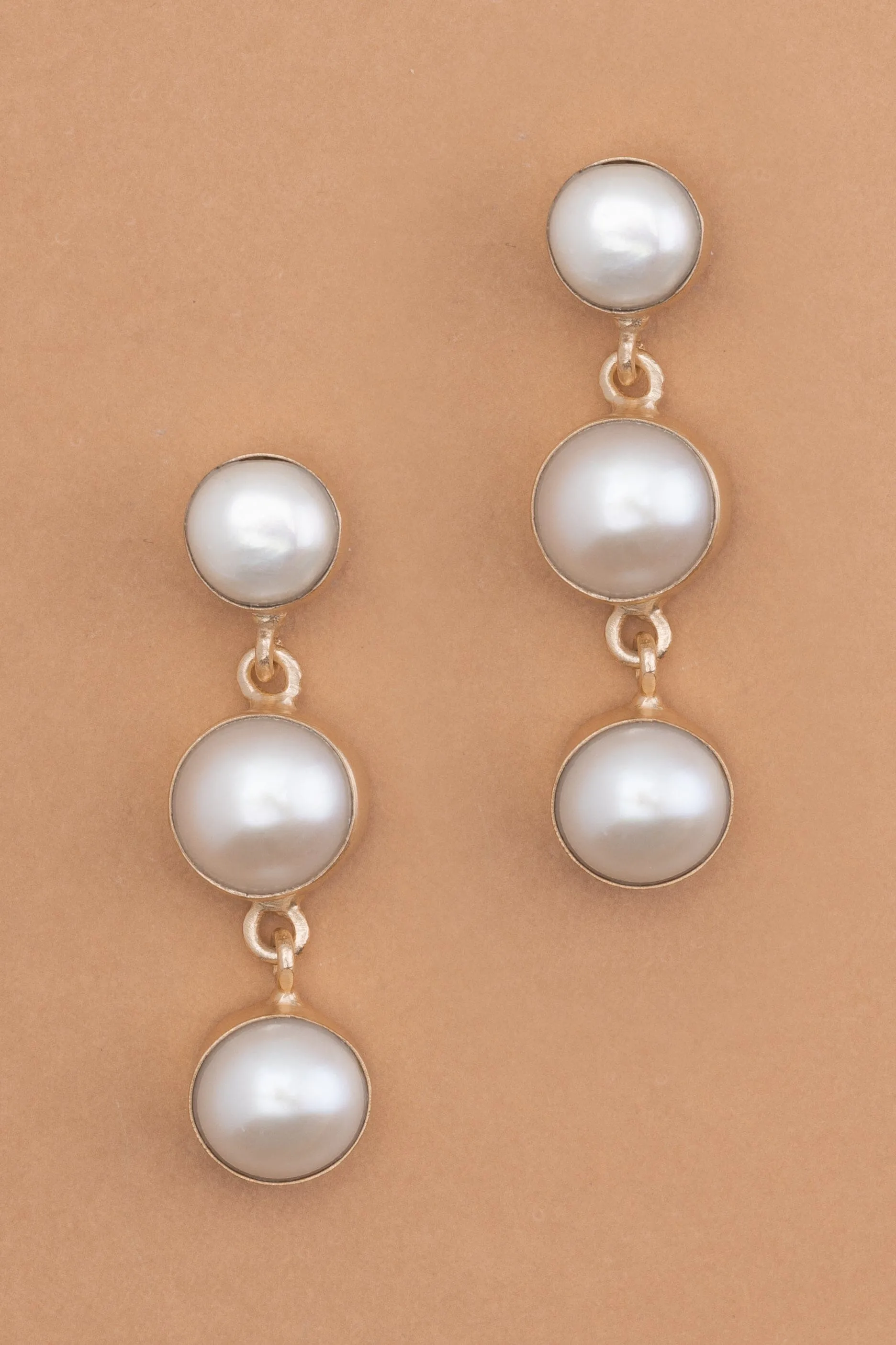 Triple White Pearl Bead Drop Earrings