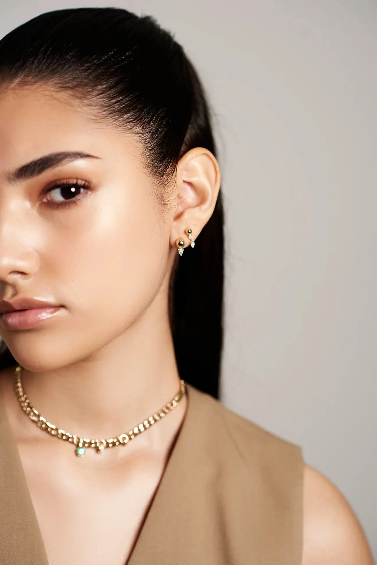Tube Stud Gold and Diamond Earrings