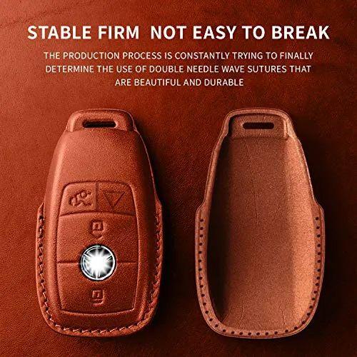 Tukellen for Mercedes Benz Key fob Cover Genuine Leather with Keychain,Leather Protector Key case Compatible Mercedes Benz 2017-2021 E-Class 2018-2021 S-Class 2019-2021 A-Class C-Class G-Class-Brown