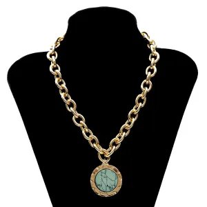 Turquoise & 18K Gold-Plated Round Pendant Necklace
