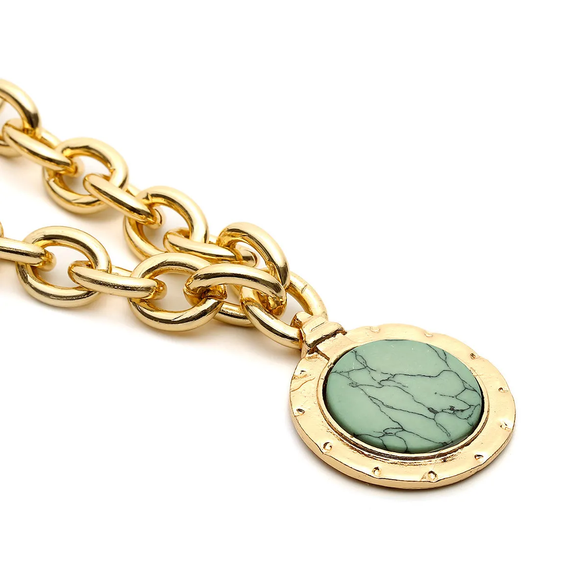 Turquoise & 18K Gold-Plated Round Pendant Necklace