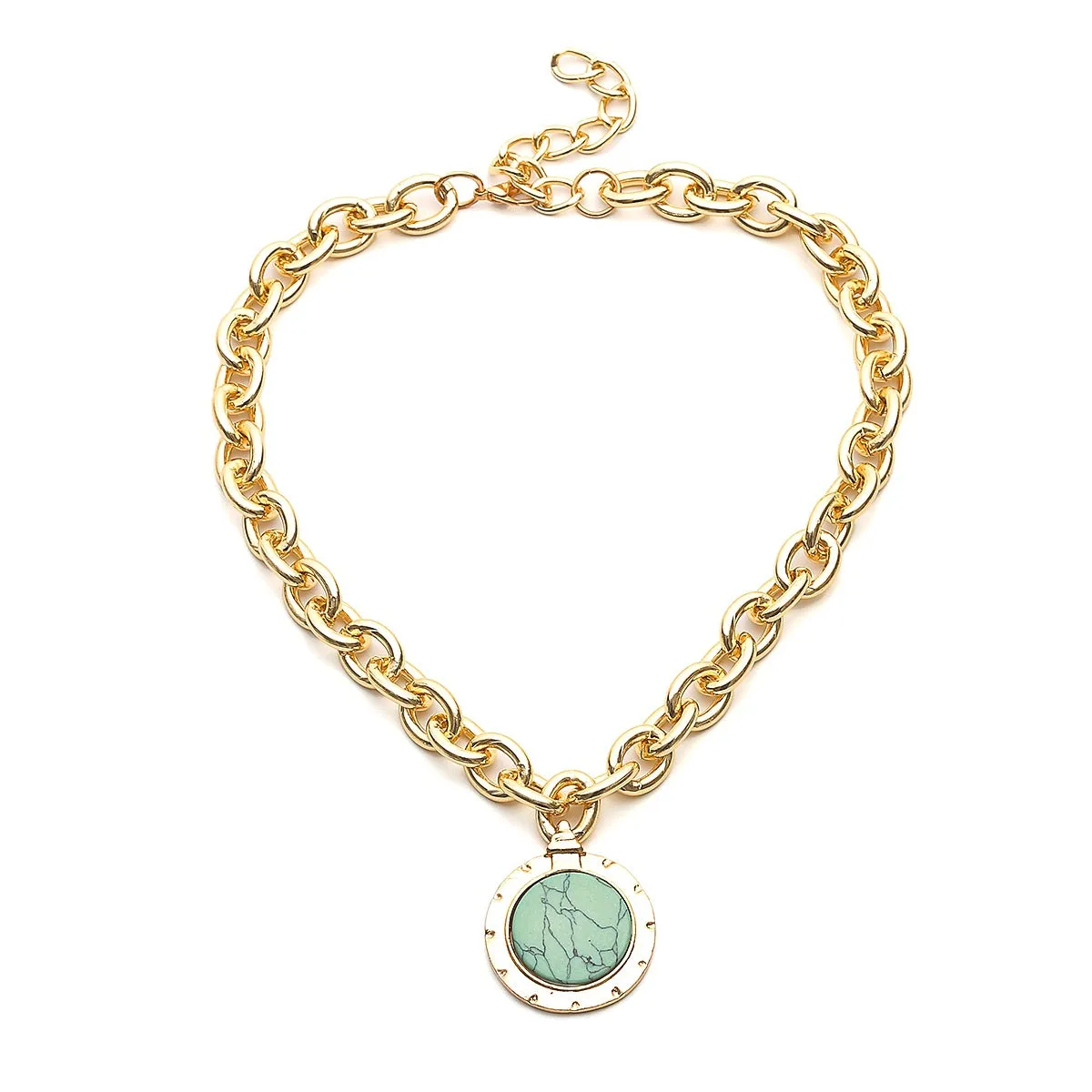 Turquoise & 18K Gold-Plated Round Pendant Necklace