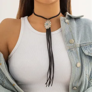Turquoise & Black Tassel Choker Necklace