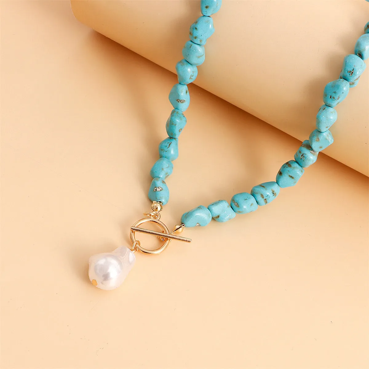 Turquoise & Pearl 18K Gold-Plated Toggle Pendant Necklace