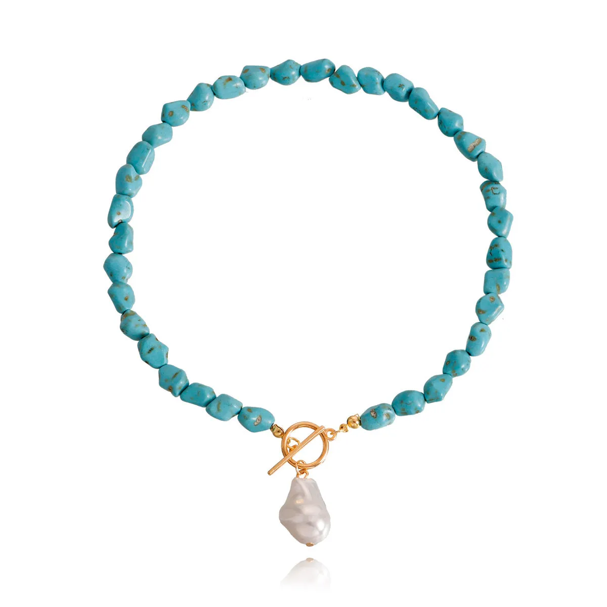 Turquoise & Pearl 18K Gold-Plated Toggle Pendant Necklace
