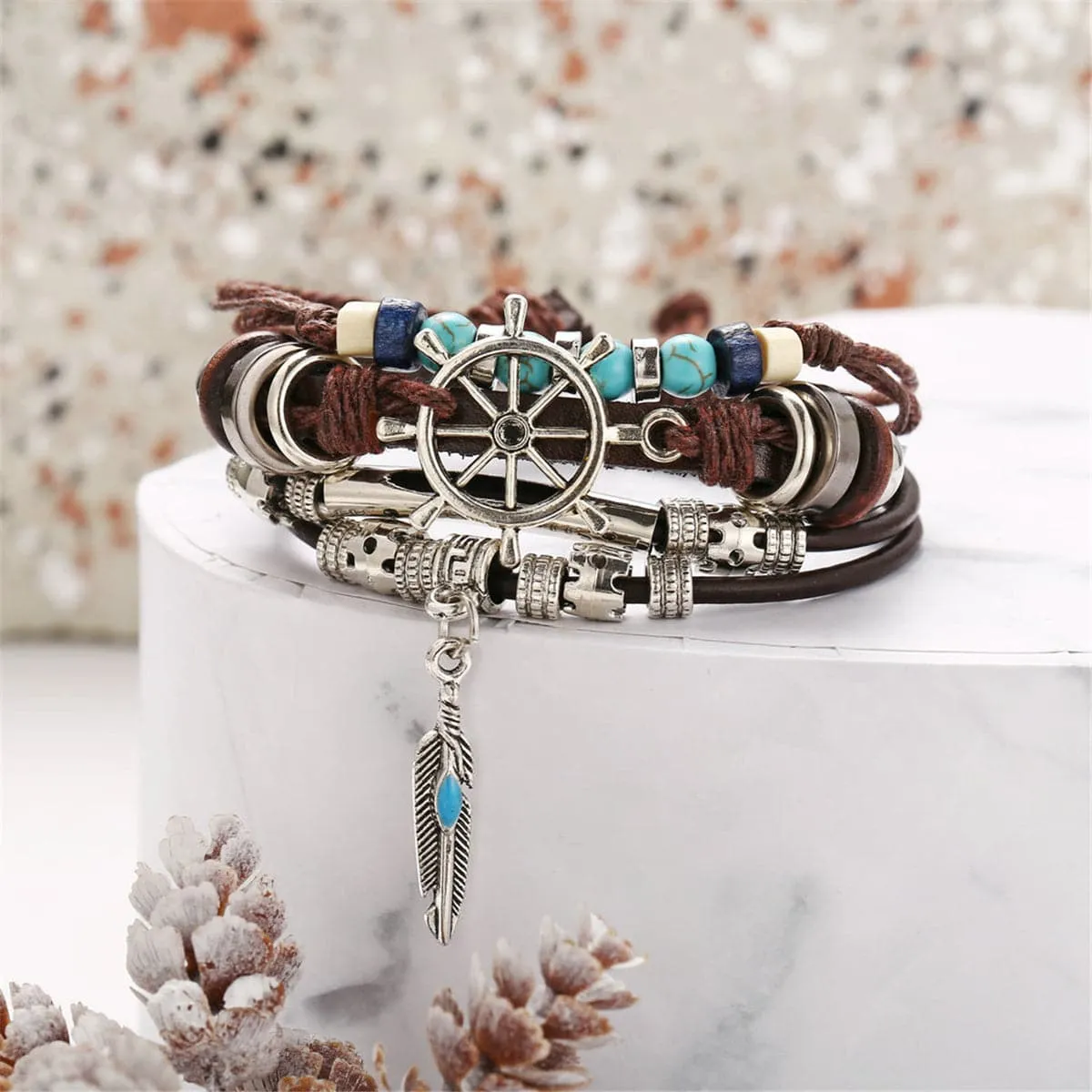 Turquoise & Polyurethane Silver-Plated Sailing Layer Bracelet