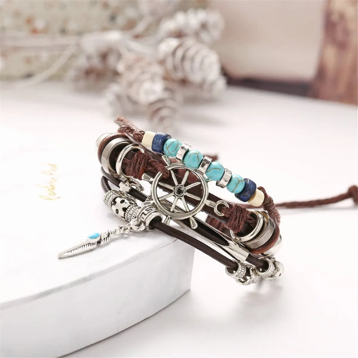Turquoise & Polyurethane Silver-Plated Sailing Layer Bracelet
