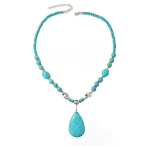 Turquoise & Silver-Plated Drop Pendant Necklace