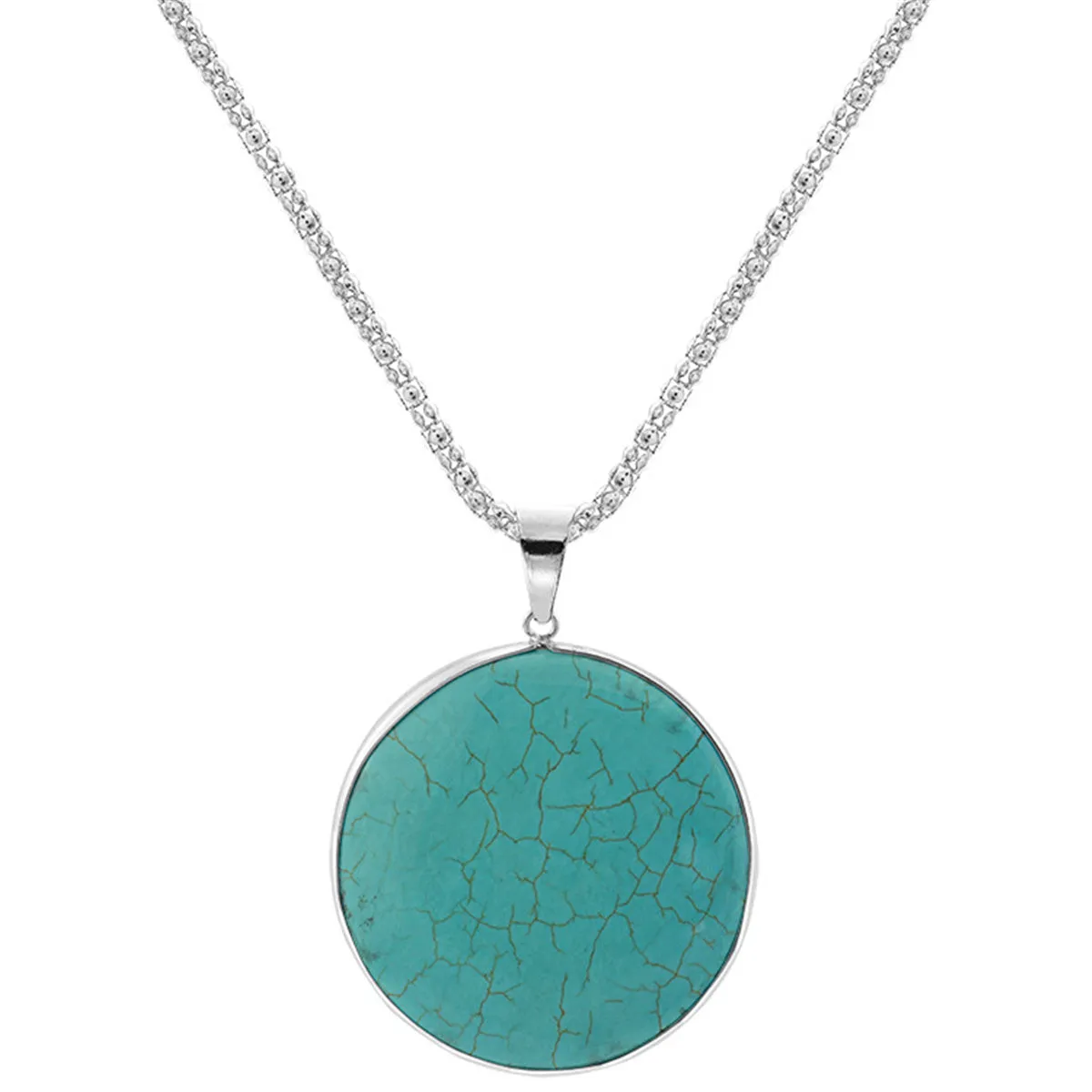 Turquoise & Silver-Plated Round Pendant Necklace