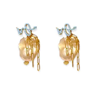 TURQUOISE SNAKE CHAIN BAROQUE PEARL STUDS