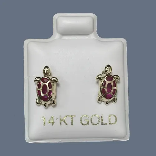 Turtle Stud Earrings 14K Solid Yellow Gold With Safety Backing