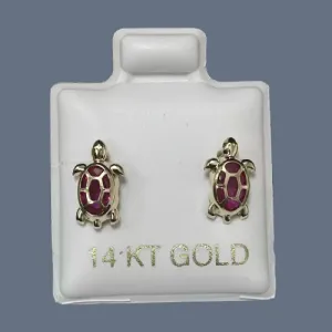 Turtle Stud Earrings 14K Solid Yellow Gold With Safety Backing