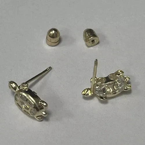 Turtle Stud Earrings 14K Solid Yellow Gold With Safety Backing