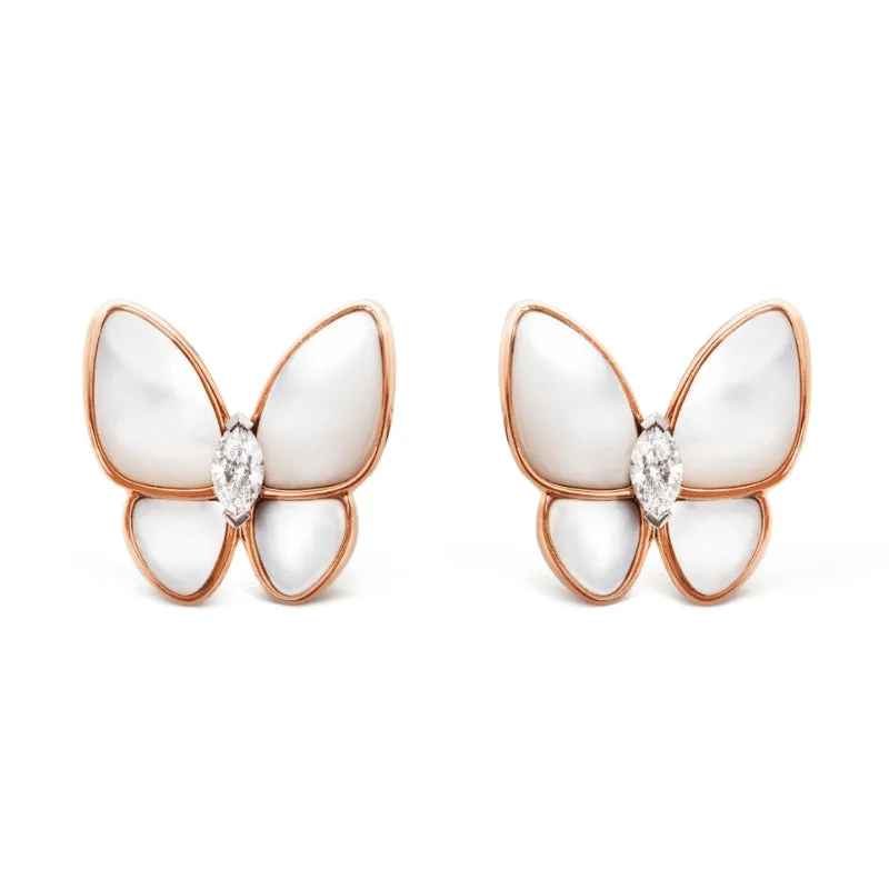 Two Butterfly Mother-of-Pearl Stud Earrings 
