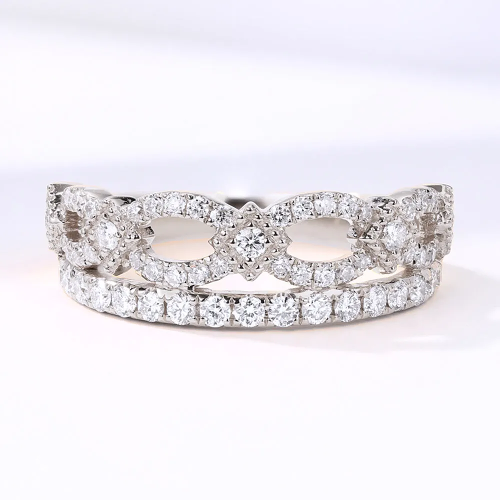 Two Layer Diamond Pave Crown Shape Ring
