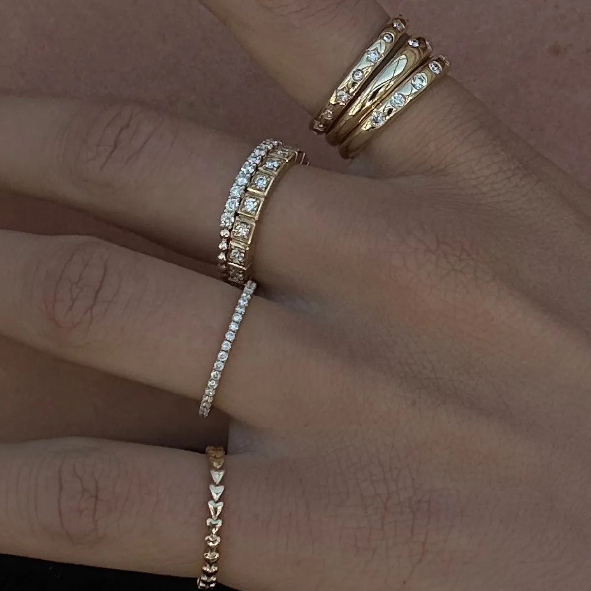 U Set Half Diamond Half Gold Bead Band