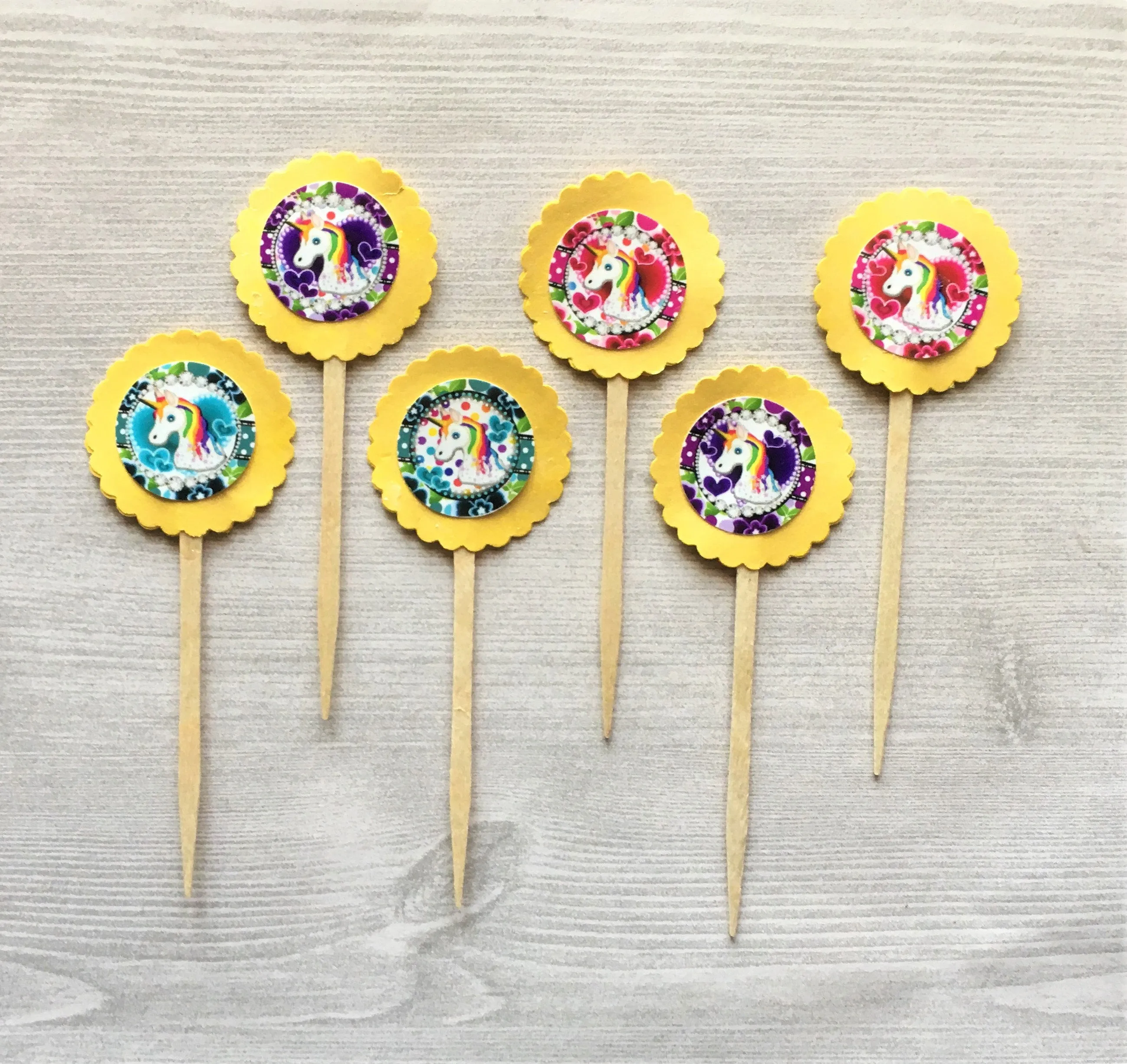 Unicorn Cupcake Toppers, Set of 6