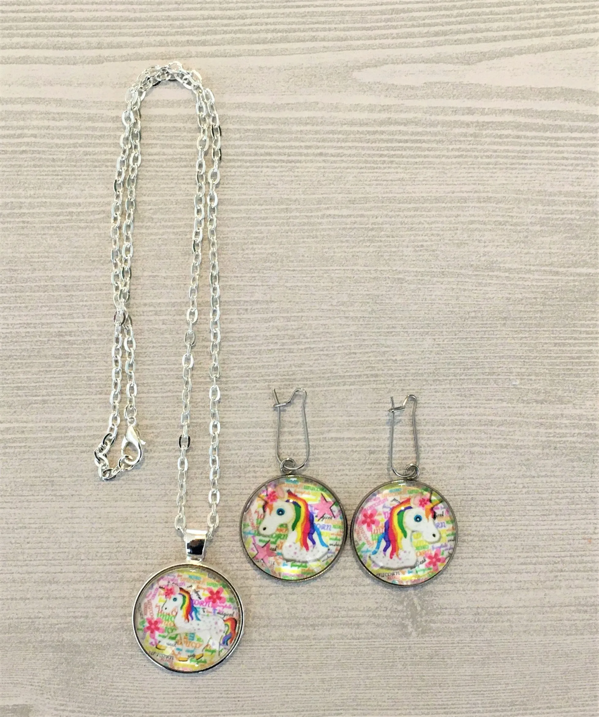 Unicorn Jewelry Set, Necklace and Earrings
