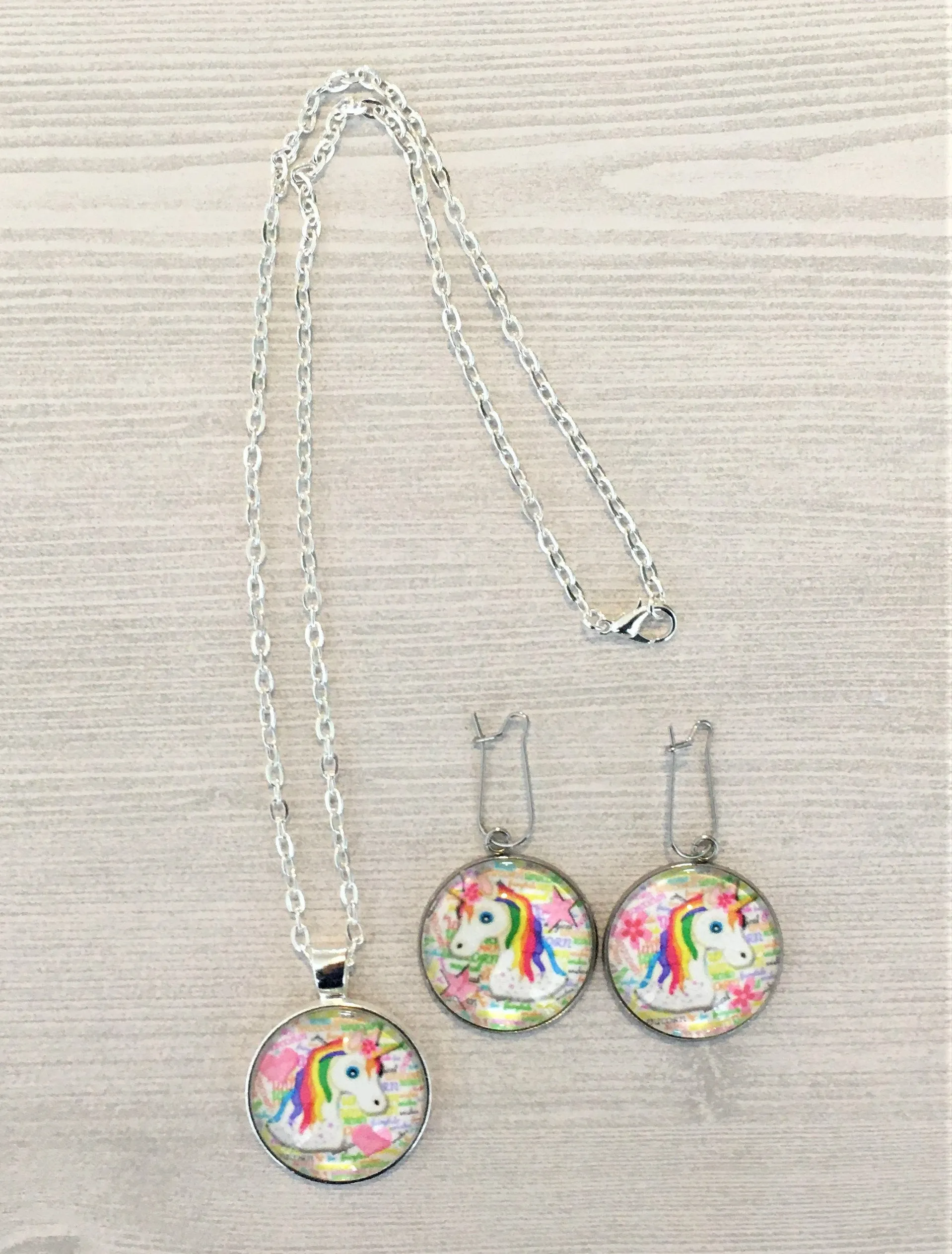 Unicorn Jewelry Set, Necklace and Earrings
