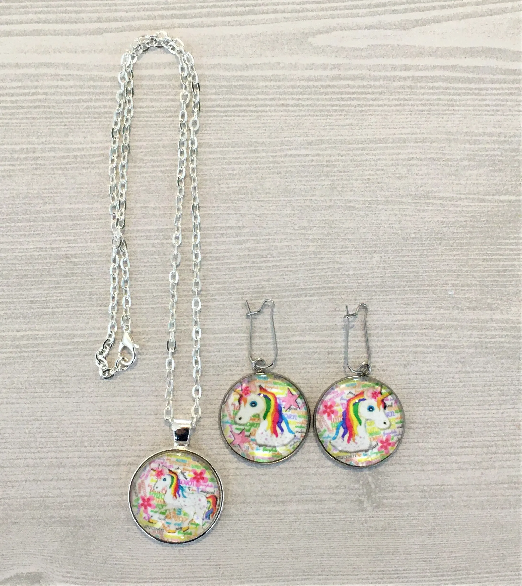 Unicorn Jewelry Set, Necklace and Earrings