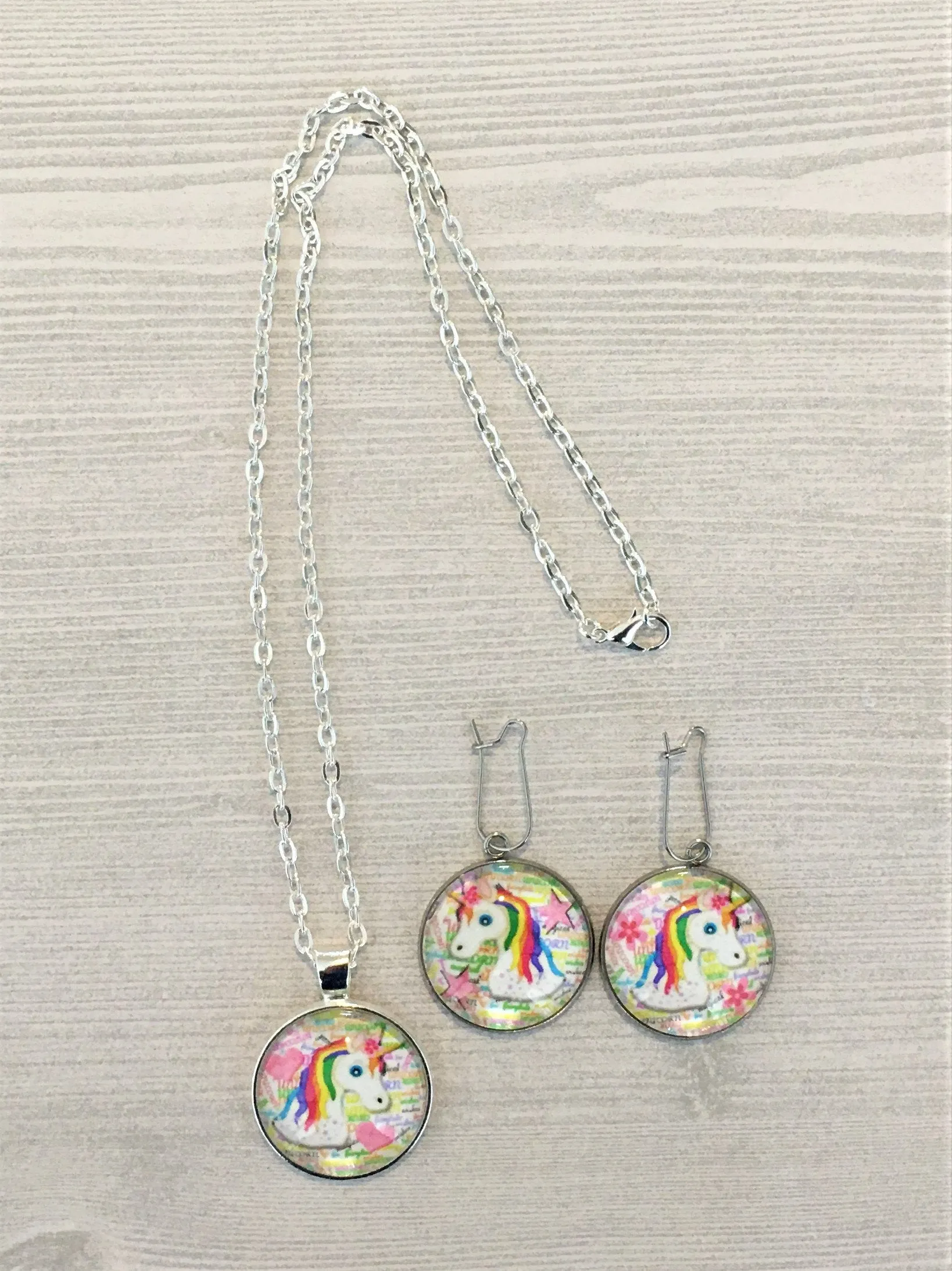 Unicorn Jewelry Set, Necklace and Earrings