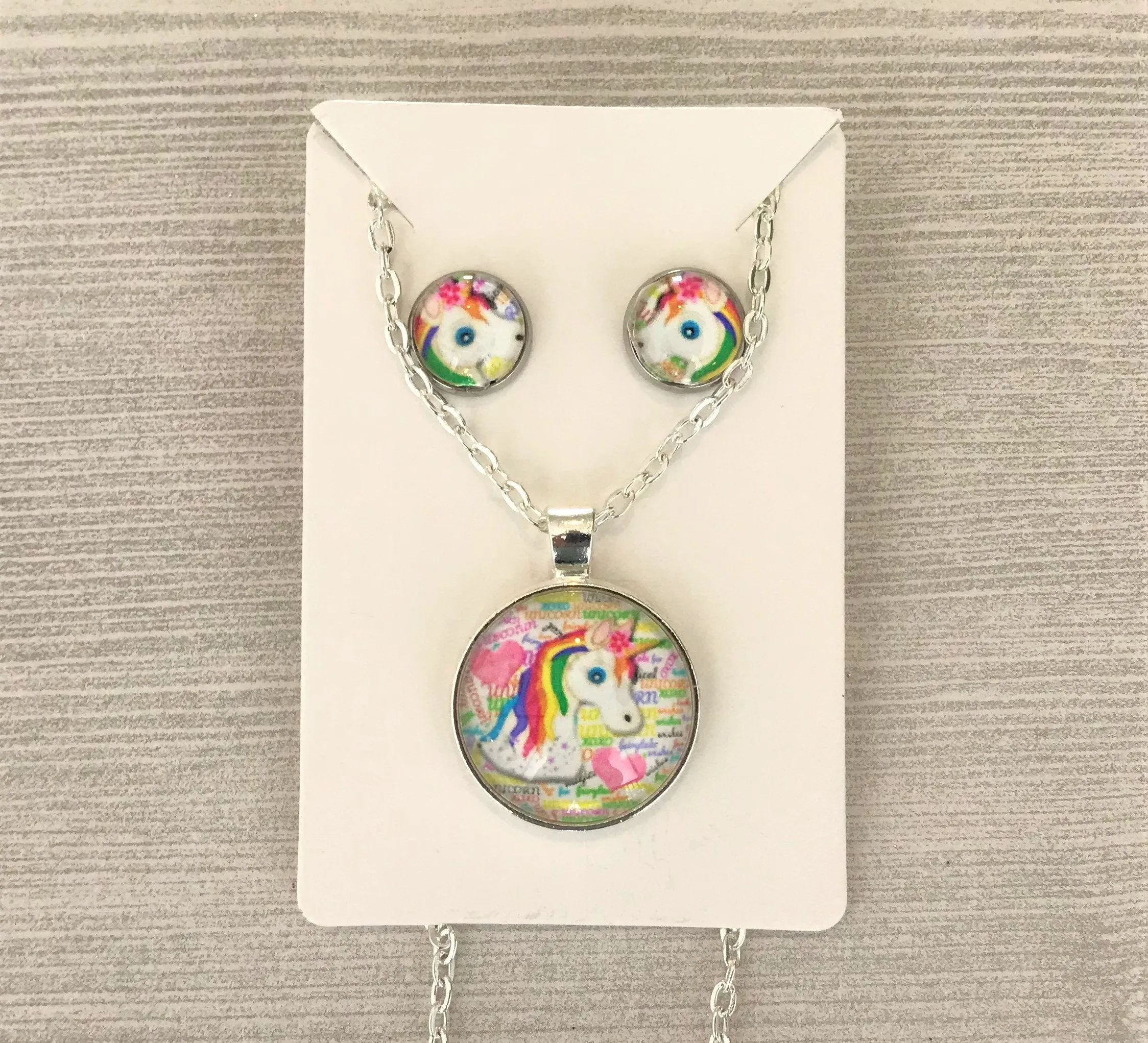 Unicorn Necklace and Earrings