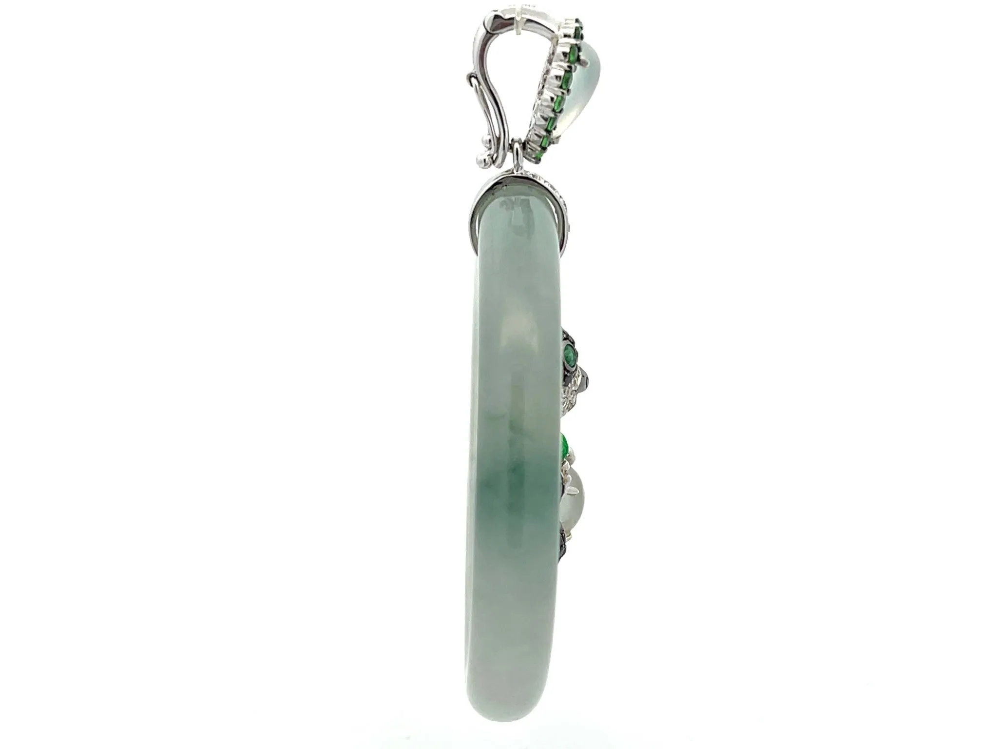 Unique Large Round Jade, Diamond, Emerald & Moonstone Panda Pendant in 18K Gold