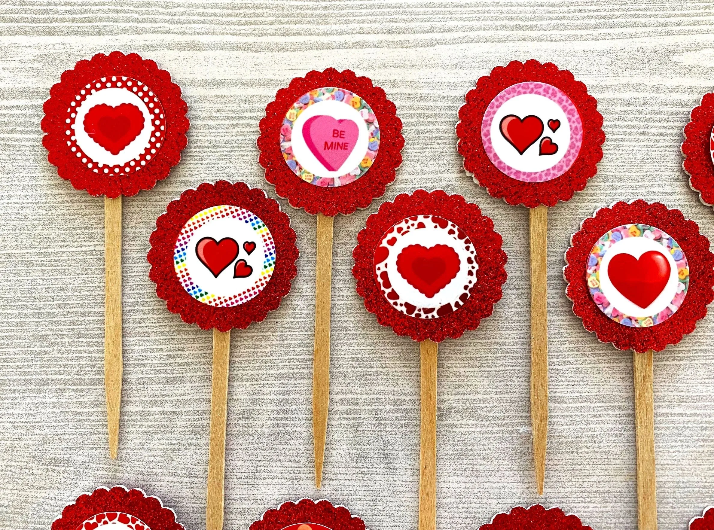 Valentines Cupcake Toppers, Set of 12