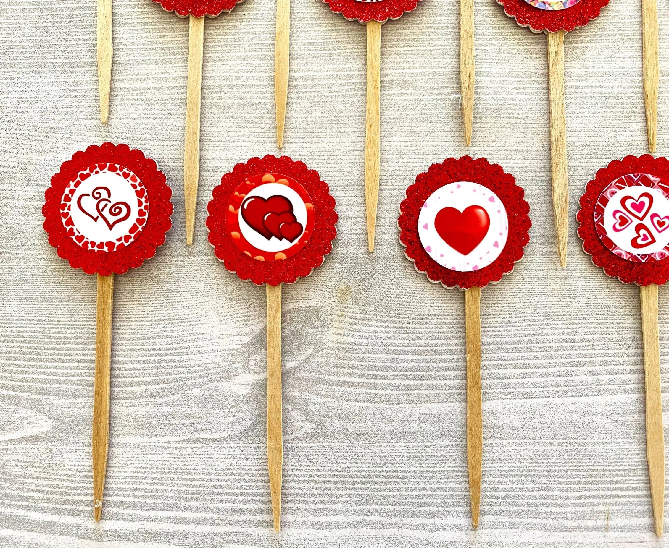 Valentines Cupcake Toppers, Set of 12