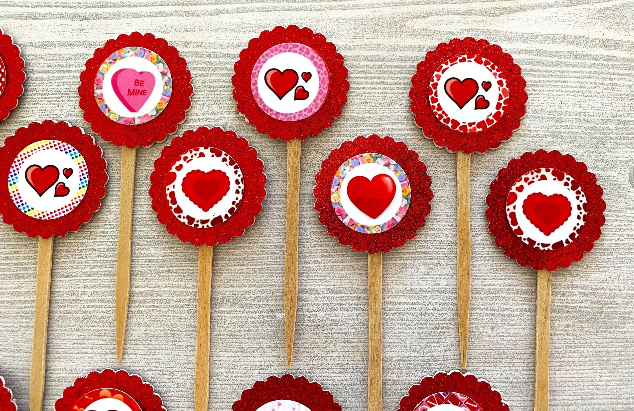 Valentines Cupcake Toppers, Set of 12