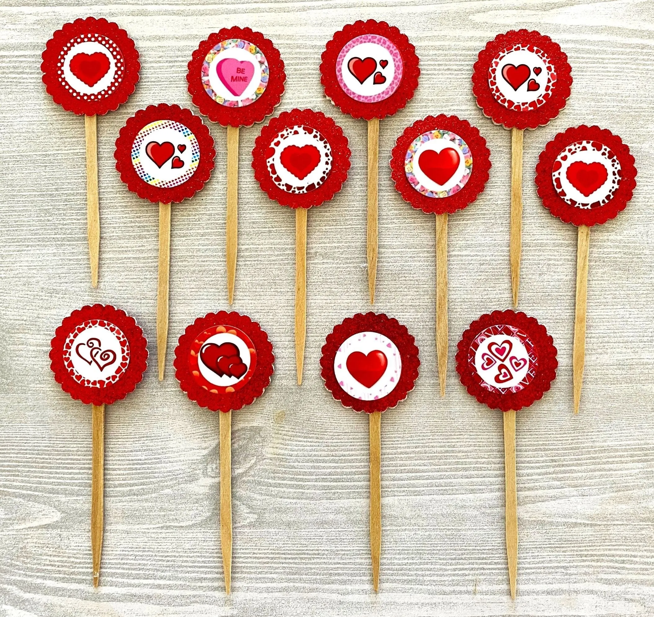Valentines Cupcake Toppers, Set of 12