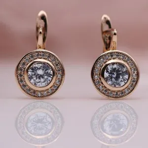 Vintage 18K Rose Gold Stud Earrings Women Wedding Jewelry