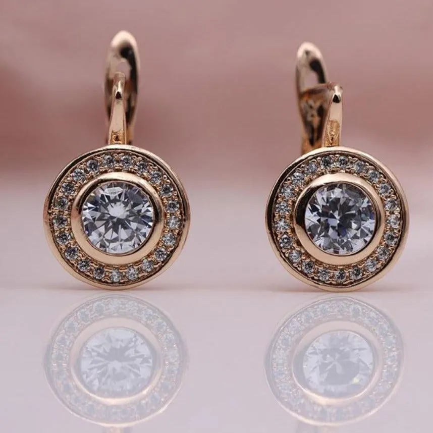 Vintage 18K Rose Gold Stud Earrings Women Wedding Jewelry