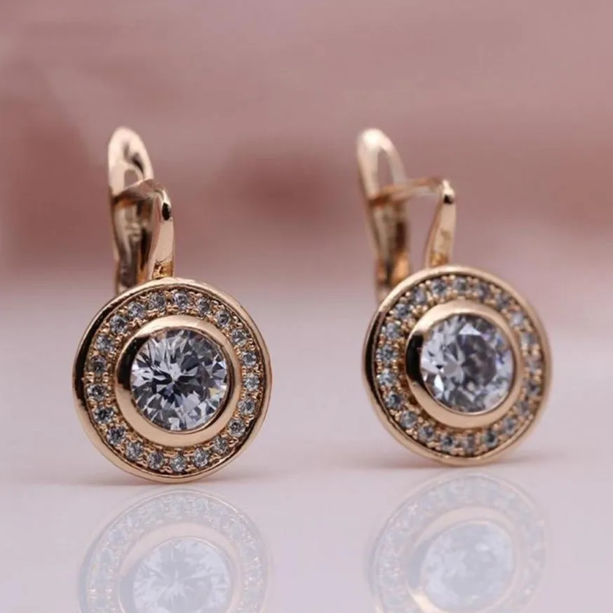 Vintage 18K Rose Gold Stud Earrings Women Wedding Jewelry