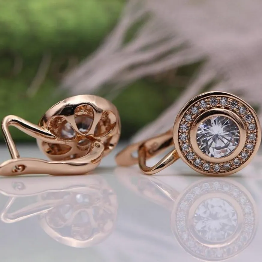 Vintage 18K Rose Gold Stud Earrings Women Wedding Jewelry