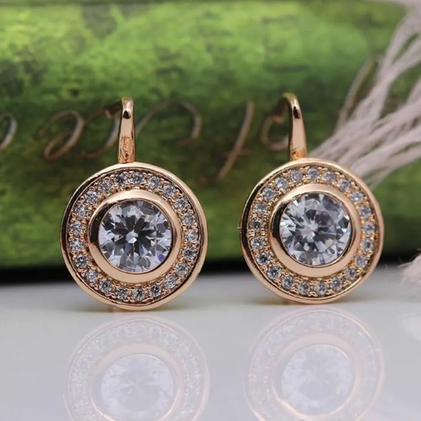 Vintage 18K Rose Gold Stud Earrings Women Wedding Jewelry