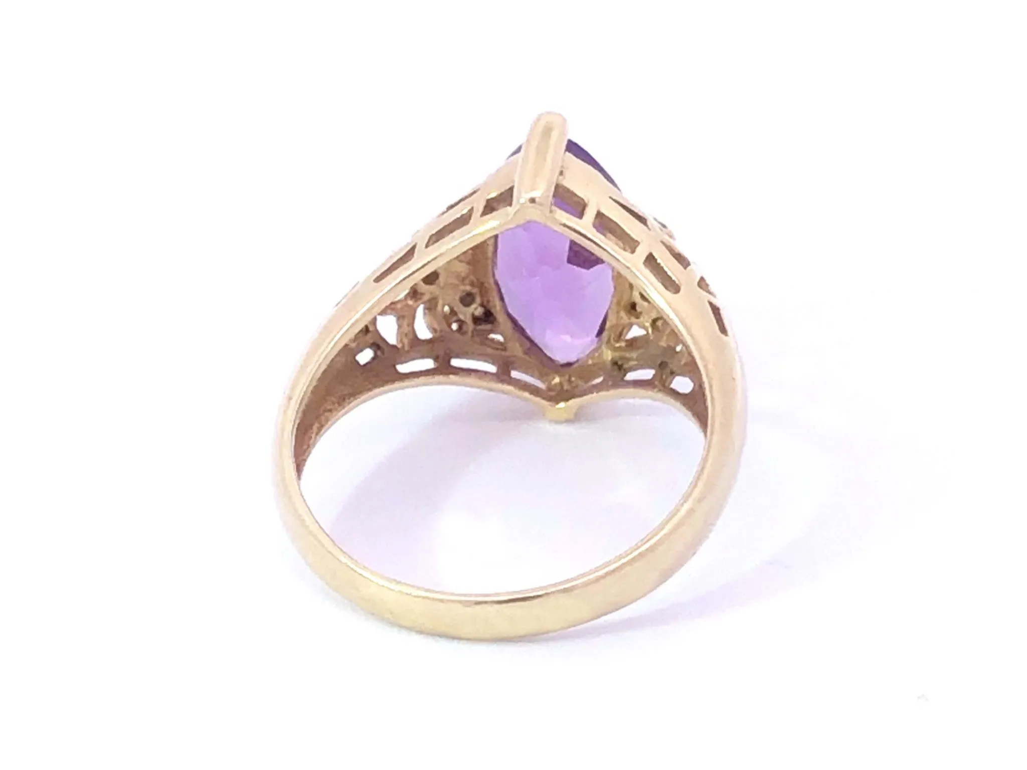 Vintage Marquise Amethyst & Diamond Ring in 14K Yellow Gold