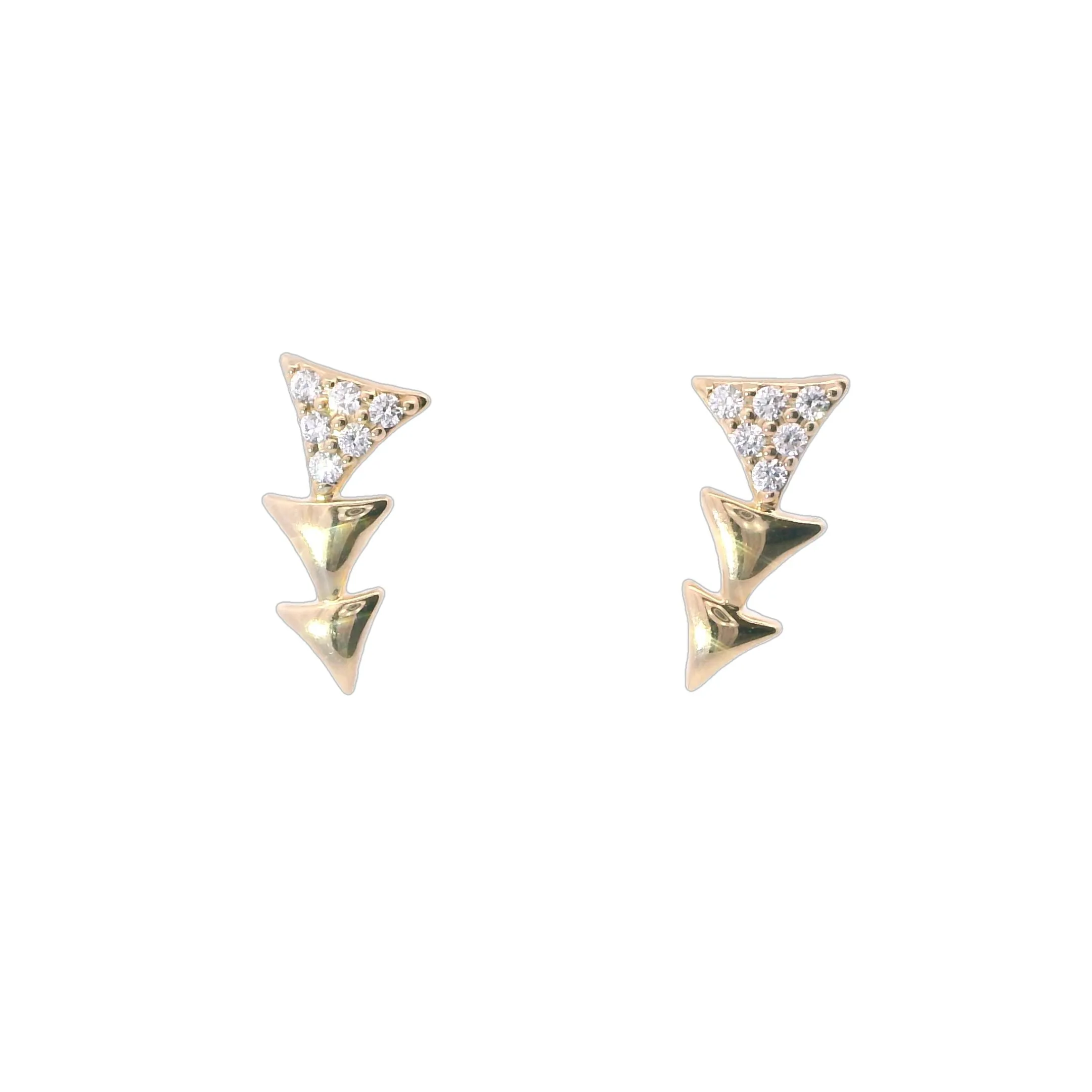 Vlora Yellow Gold Curved Three Triangle Diamond Stud Earrings