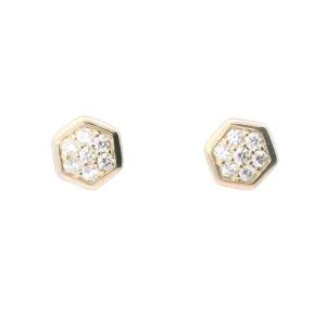 Vlora Yellow Gold Hexagon Diamond Pave Stud Earrings