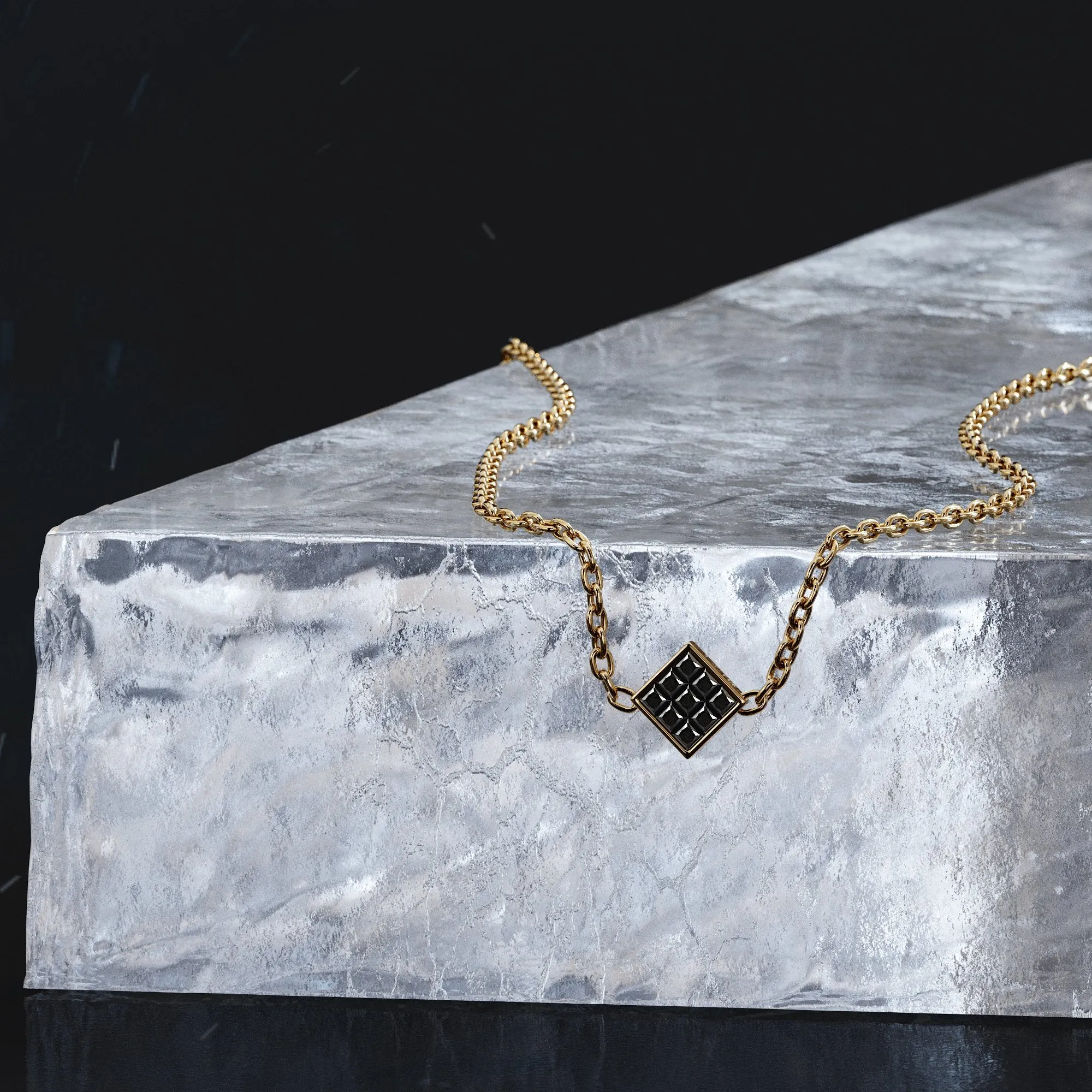 Void Natural Black Diamond Alternative Pendant with a Yellow Necklace